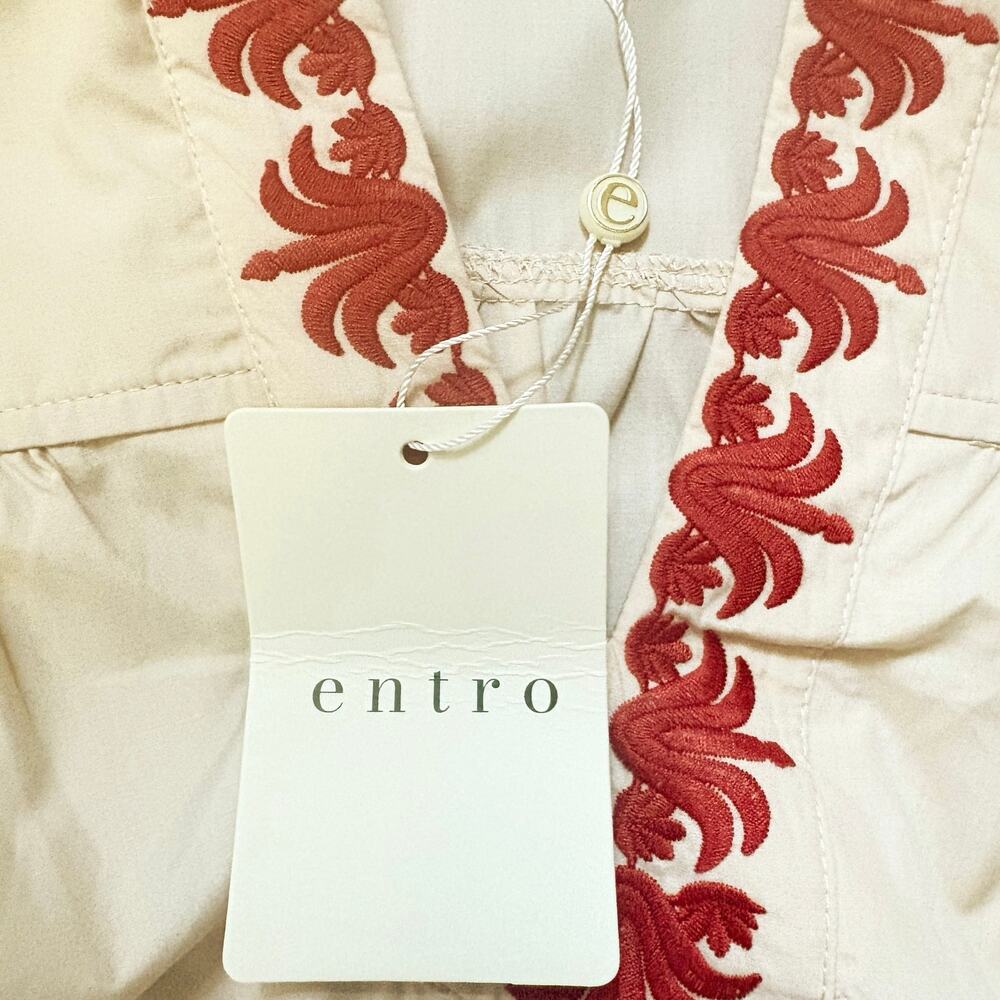Entro Good Afternoon Blouse Sz L Cream Rust Red Embroidered Puff Sleeve Boho NWT - Picture 6 of 9